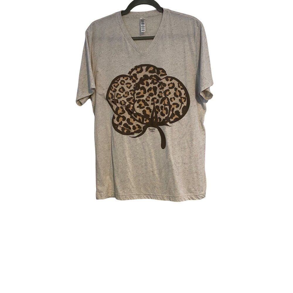 Bella + Canvas Leopard Print Cotton Tee Graphic V-Neck T-Shirt Triblend Beige L